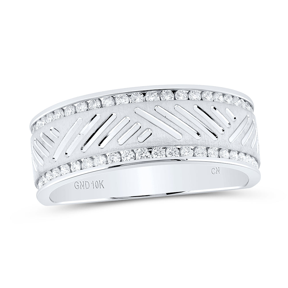 10K White Gold Mens Round Diamond Wedding Machine Set Band Ring 1/2ctw, Mens Size: 7-13