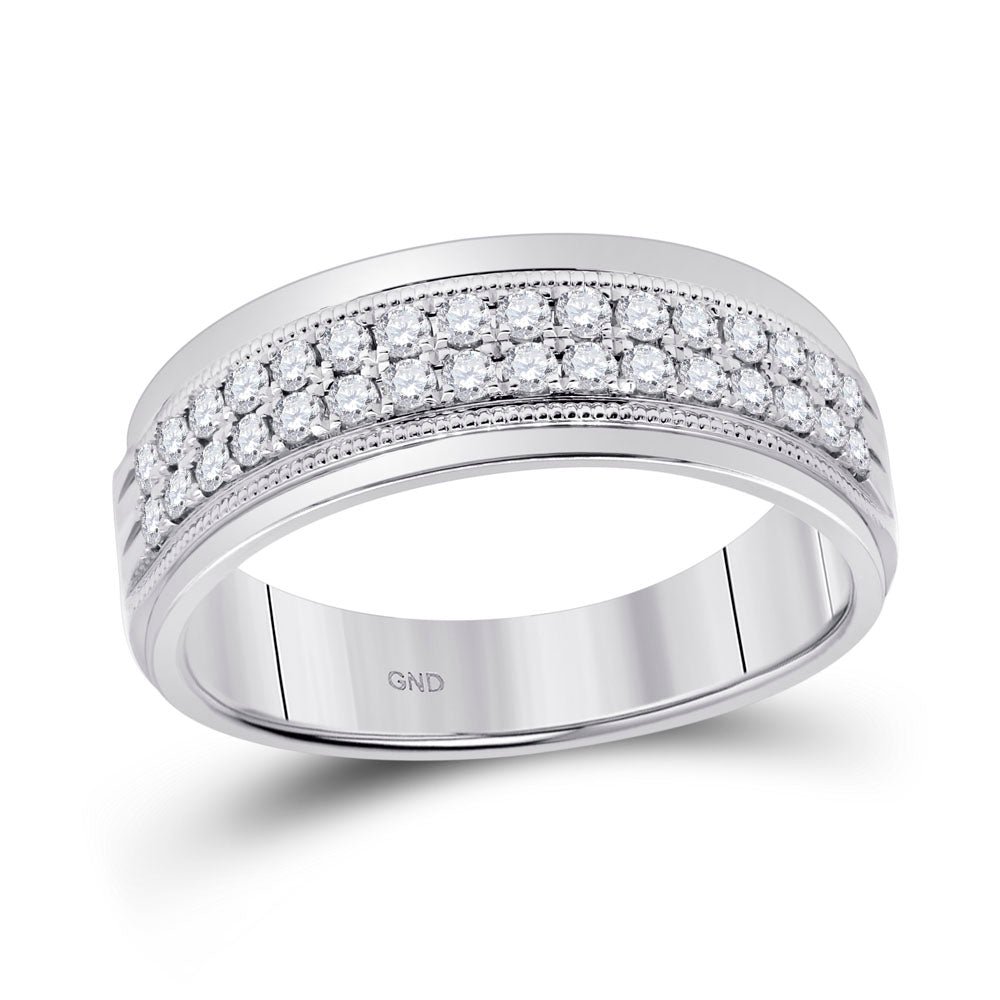 10K White Or Yellow Gold Mens Round Diamond Wedding Machine Set Band Ring , Mens Size: 7-13