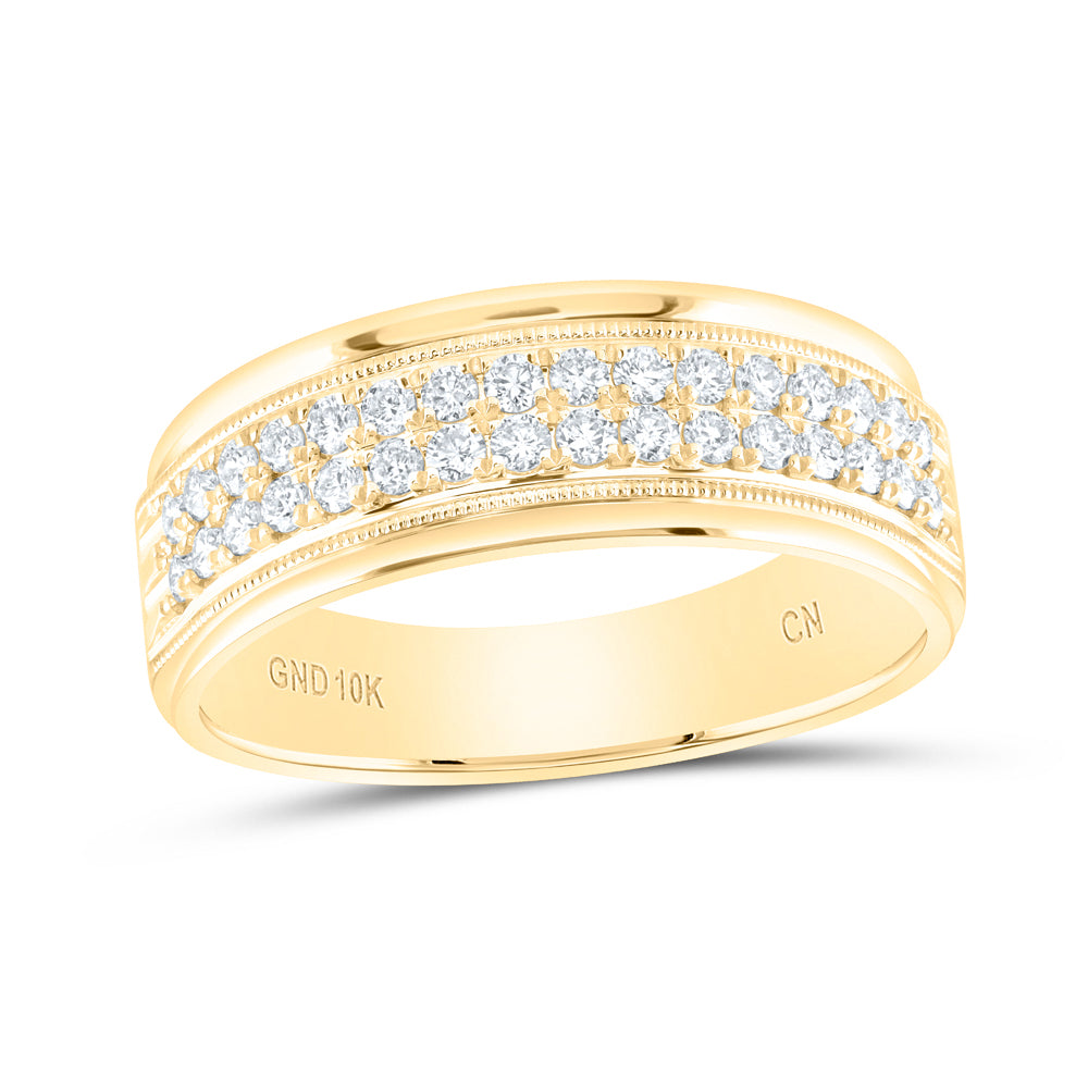 10K White Or Yellow Gold Mens Round Diamond Wedding Machine Set Band Ring , Mens Size: 7-13