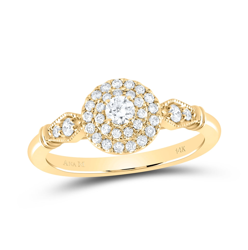 14K Yellow Gold Round Diamond Halo Bridal Wedding Engagement Ring 1/3 Cttw, Womens Size: 5-10