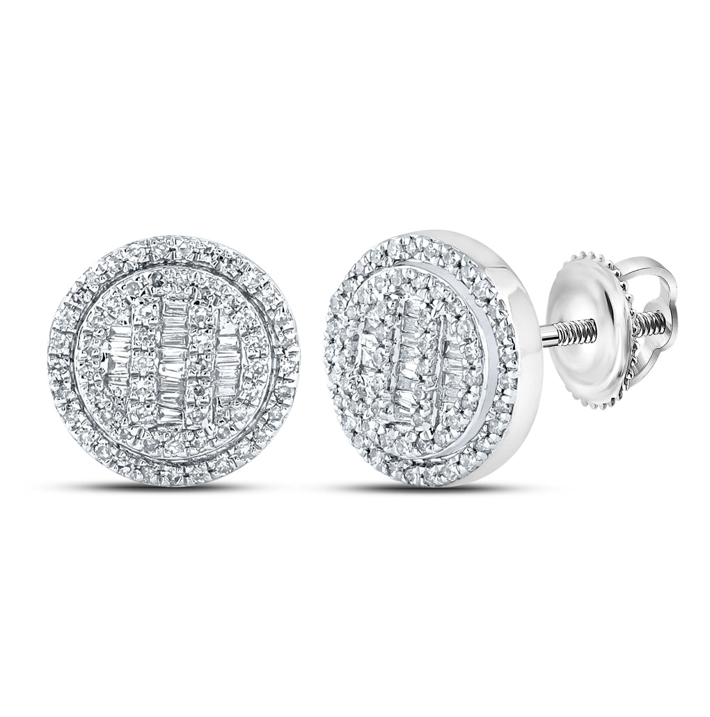 10K Yellow Or White Or Rose Gold Baguette Diamond Circle Cluster Earrings