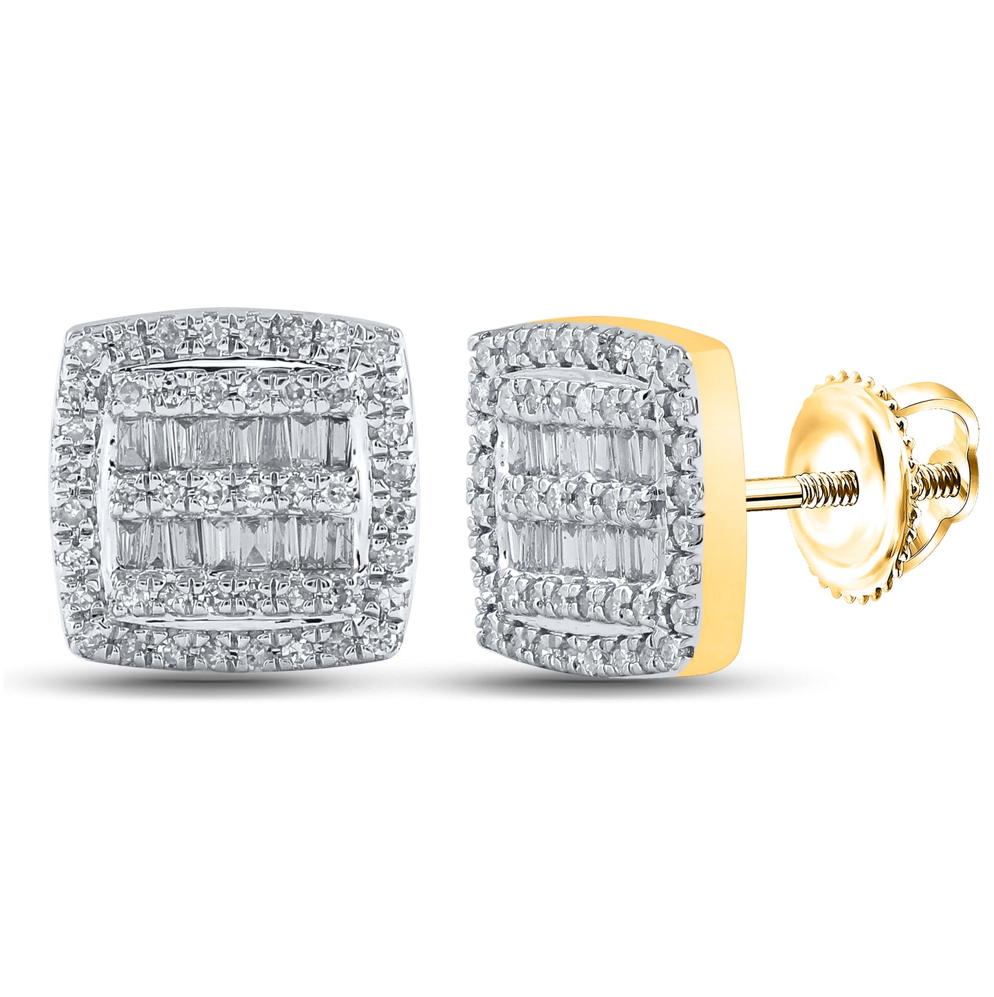 10K Yellow Gold Baguette Diamond Square Earrings 3/8 Cttw