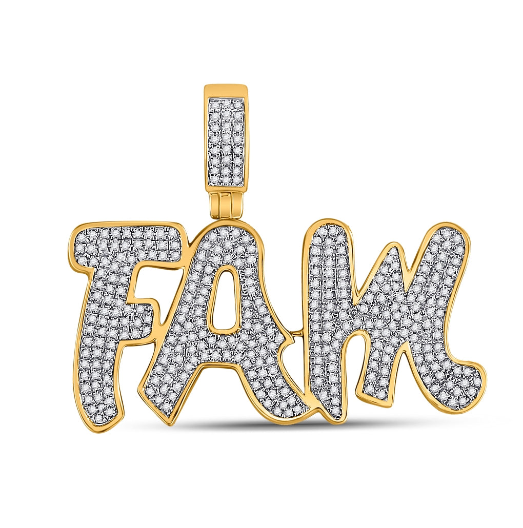 10K Yellow Gold Mens Round Diamond Fam Phrase Charm Pendant 1 Cttw, Length: 1.28 In, Width: 1.54 In