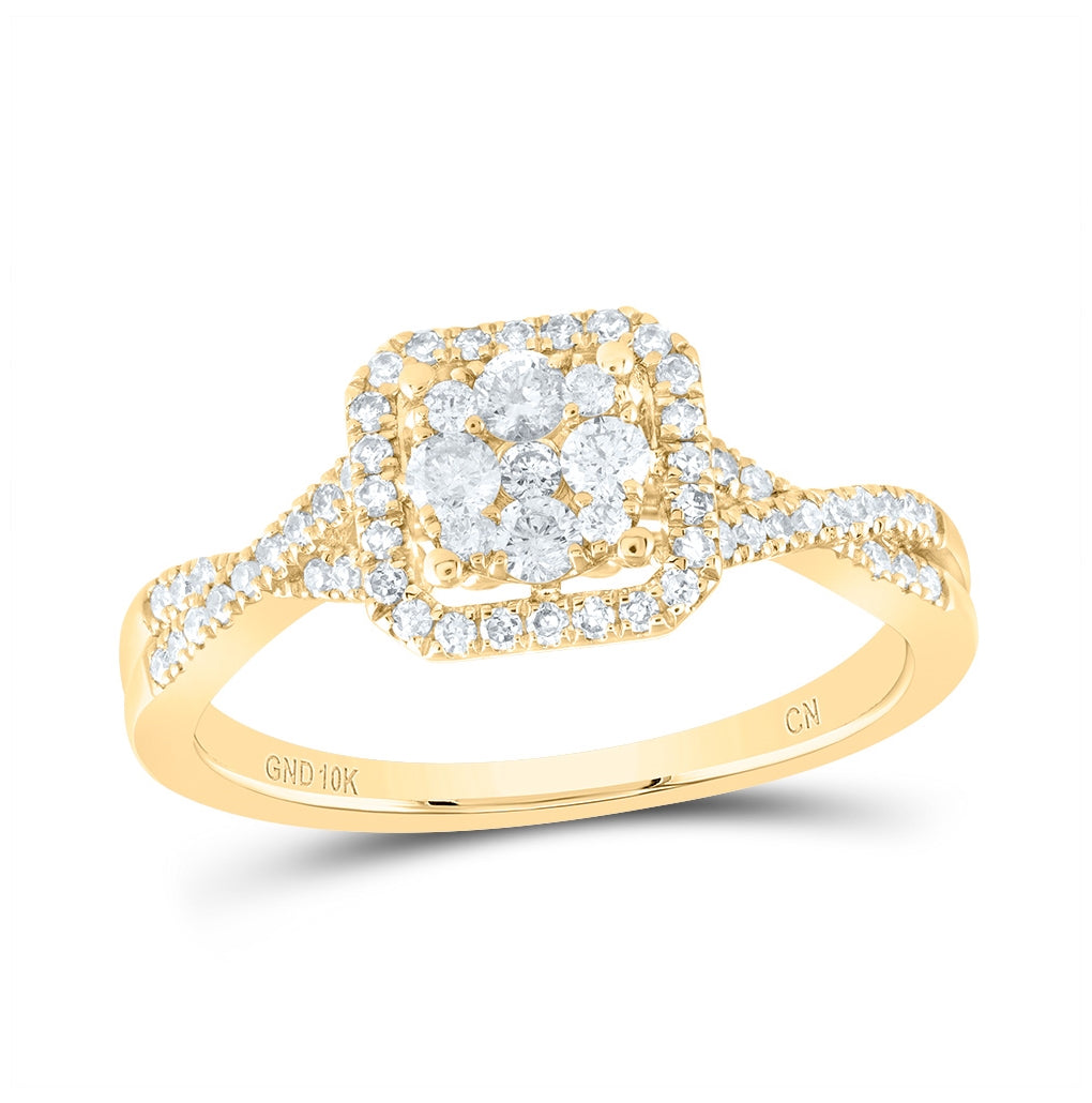 10kt Yellow Gold Womens Round Diamond Halo Cluster Promise Bridal Ring 1/2 Cttw