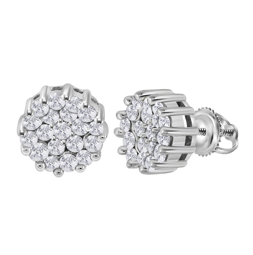 14kt White Gold Womens Round Diamond Flower Cluster Earrings 1.00 Cttw