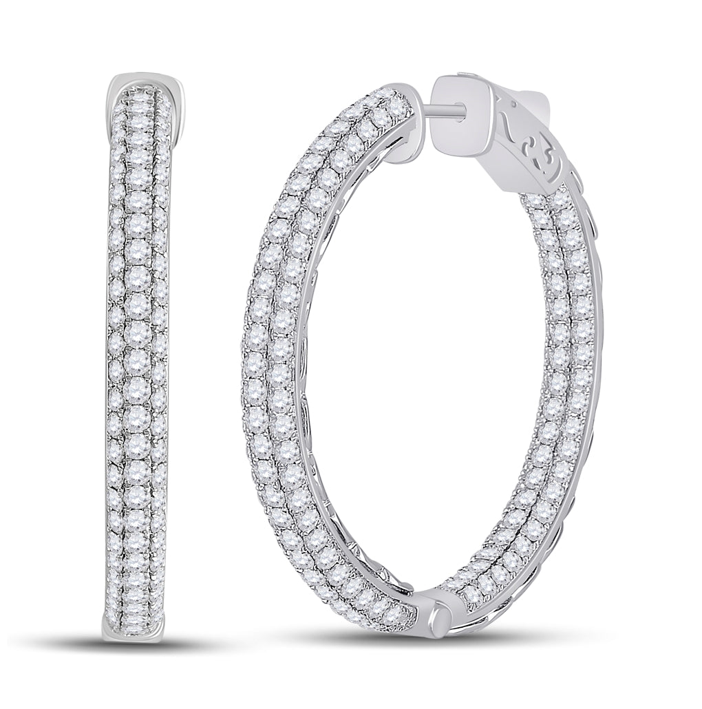 14K White Gold Womens Round Diamond In Out Hoop Earrings 5 Cttw