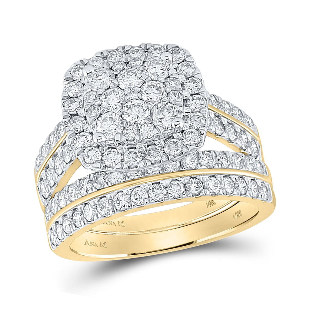 14K Yellow Gold Round Diamond Square Bridal Wedding Ring Band Set 2 Cttw, Womens Size: 5-10