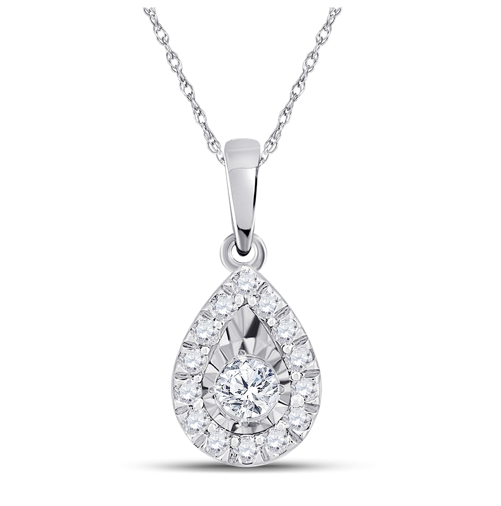 10K White Gold Womens Round Diamond Teardrop Pendant 1/6 Cttw