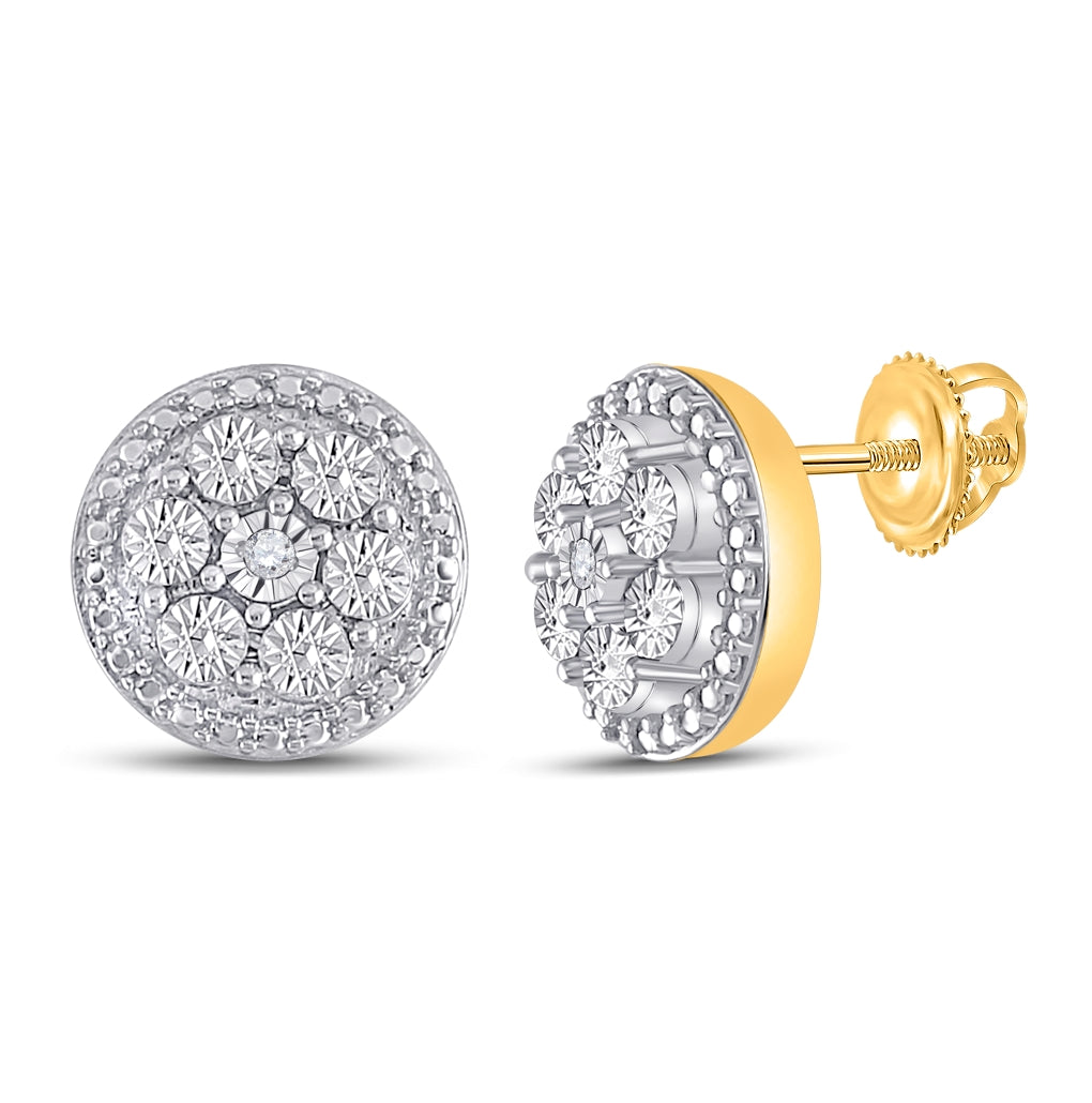 10K Yellow Gold Womens Round Diamond Illusion Cluster Earrings .01 Cttw