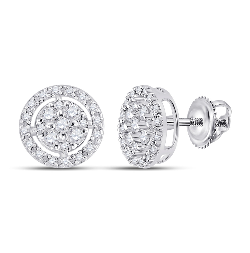 10K White Gold Womens Round Diamond Cluster Earrings .01 Cttw