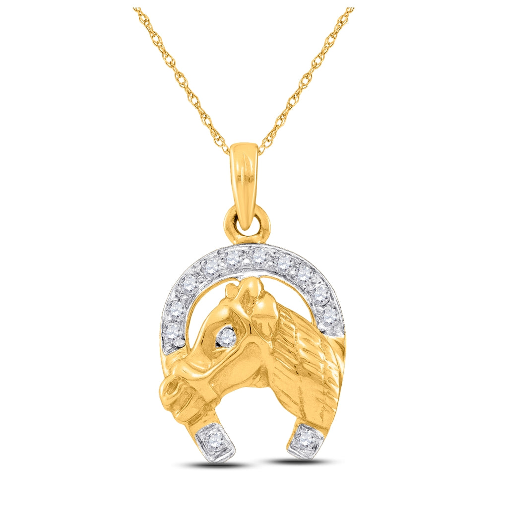 10K Yellow Gold Womens Round Diamond Lucky Horseshoe Charm Pendant 1/10 Cttw, Length: 0.75 In, Width: 0.47 In