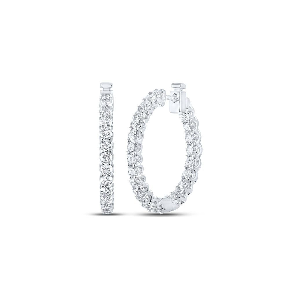 14K White Gold Womens Round Diamond Hoop Earrings 3 Cttw
