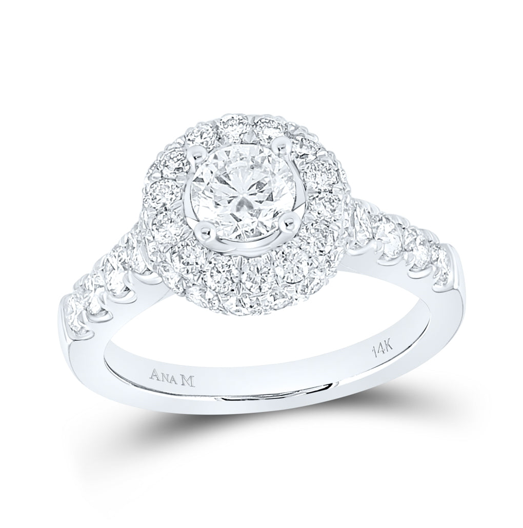 14kt White Gold 2 1/5ctw Diamond Ana M 3/4ct-crd Engagement Single Halo