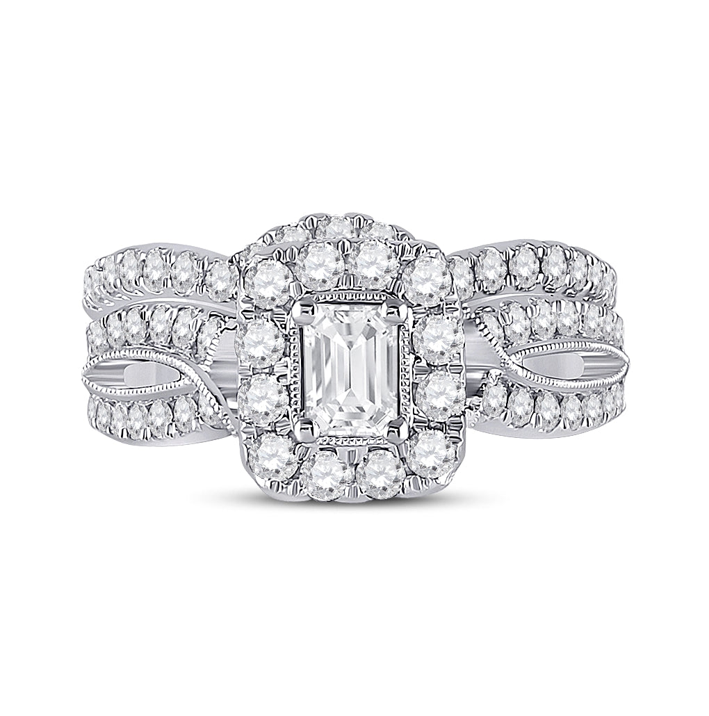 14K White Gold Emerald Diamond Bridal Wedding Ring Band Set 1-3/8 Cttw, Womens Size: 5-10