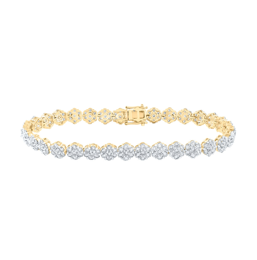 14kt Yellow Gold 11 1/2ctw Diamond Nk Flower Mens Bracelet (9 Inch)