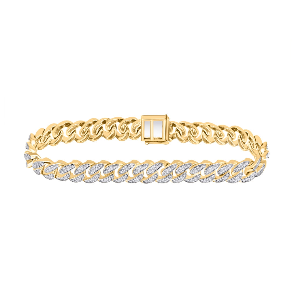 10K Yellow Gold Mens Round Diamond Cuban Link Bracelet 2 Cttw, Length: 8.5 In