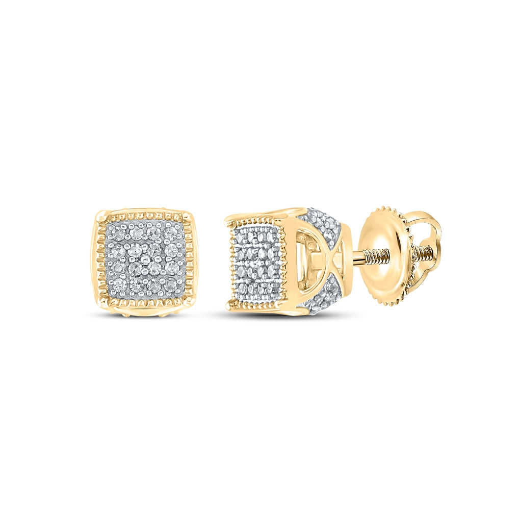 10K Yellow Gold Womens Round Diamond Square Earrings 1/6 Cttw, Length: 0.22 In, Width: 0.22 In