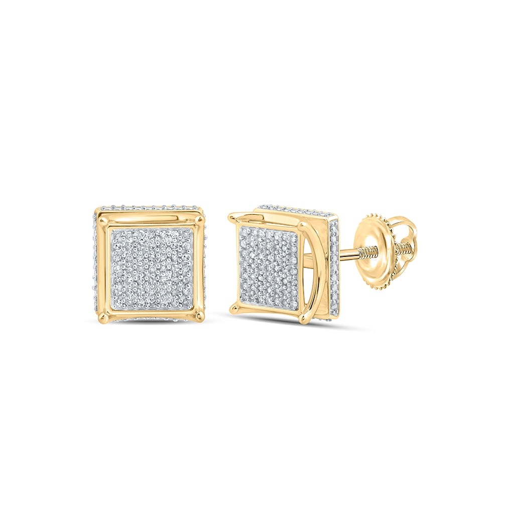 10K Yellow Gold Round Diamond Square Earrings 1/4 Cttw