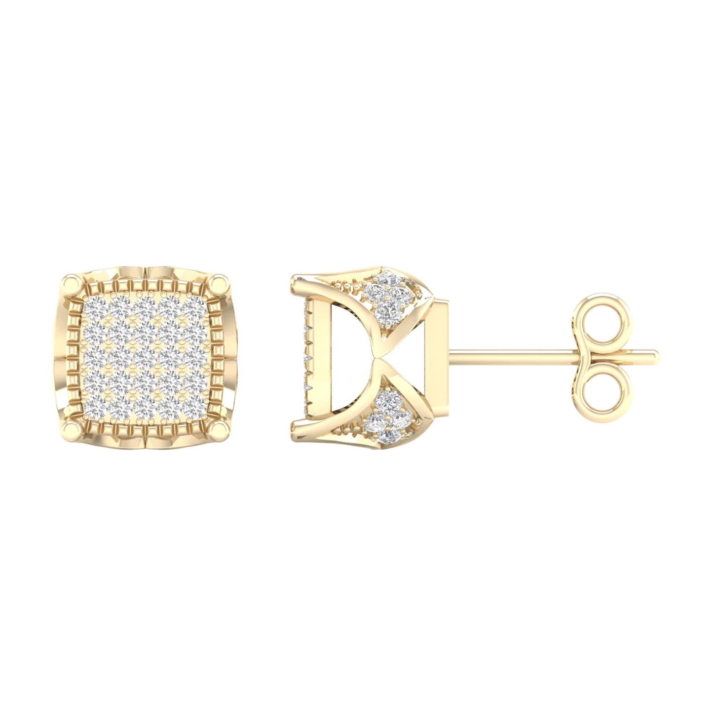 10kt Yellow Gold 1/5 Ctw Diamond Cn Micro Pave Square Earring