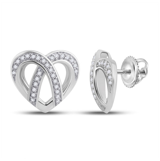 10K White Gold Womens Round Diamond Heart Earrings 1/5 Cttw