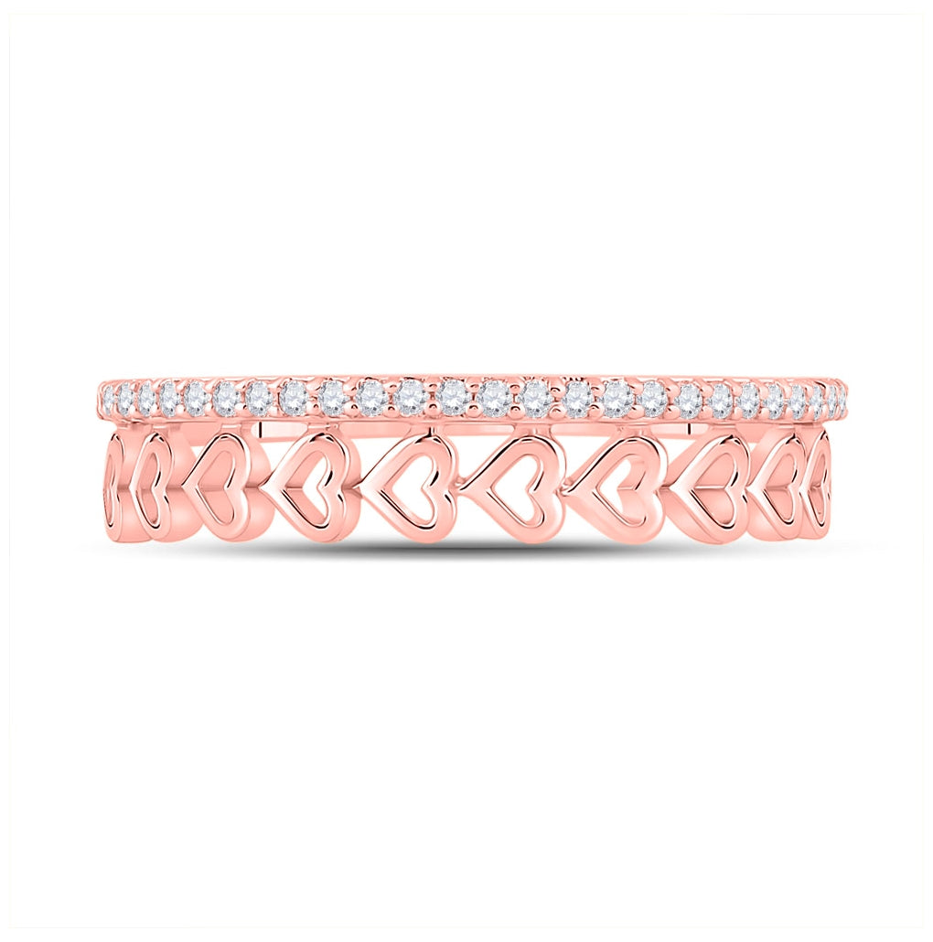10K Rose Gold Womens Round Diamond Heart Band Ring 1/6 Cttw, Womens Size: 5-10