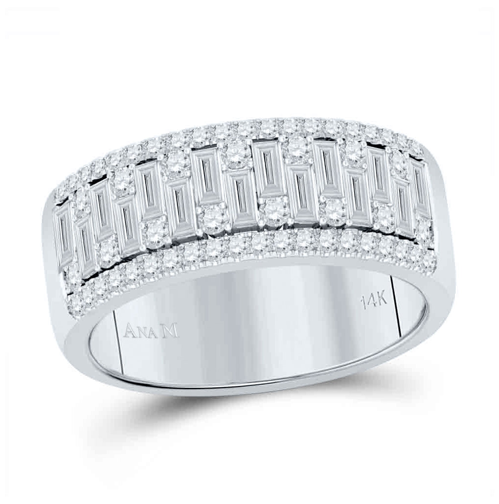 14K White Gold Mens Baguette Round Diamond Band Ring 1-1/4 Cttw, Mens Size: 7-13