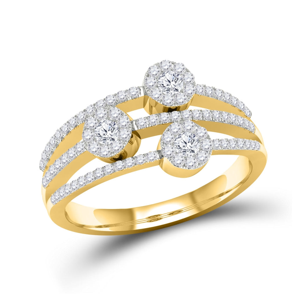 14K Yellow Gold Womens Round Diamond Cluster Strand Band Ring 1/2 Cttw, Womens Size: 5-10