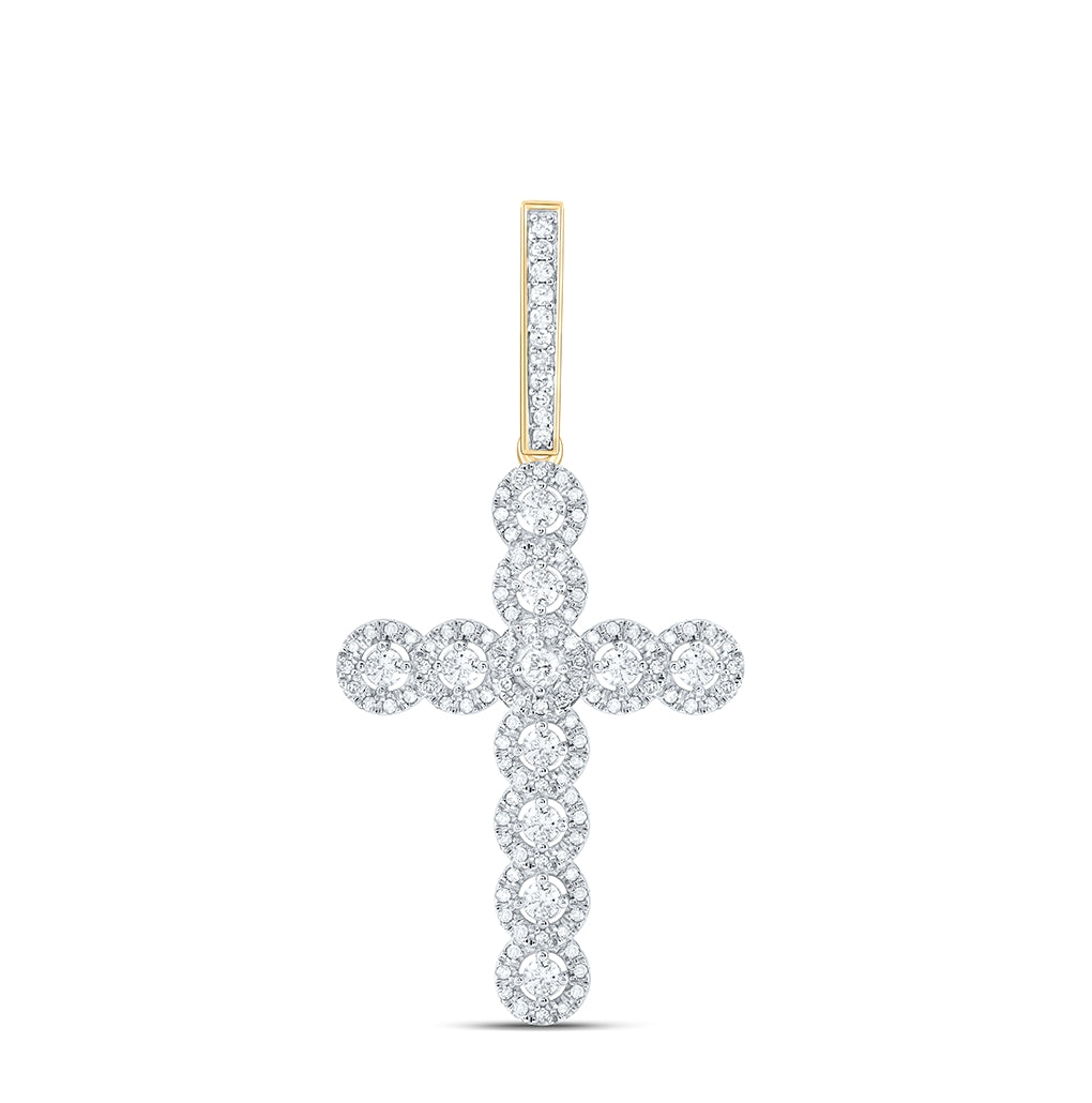 10K Yellow Gold Mens Round Diamond Cross Charm Pendant 3/4 Cttw, Length: 1.69 In, Width: 0.89 In