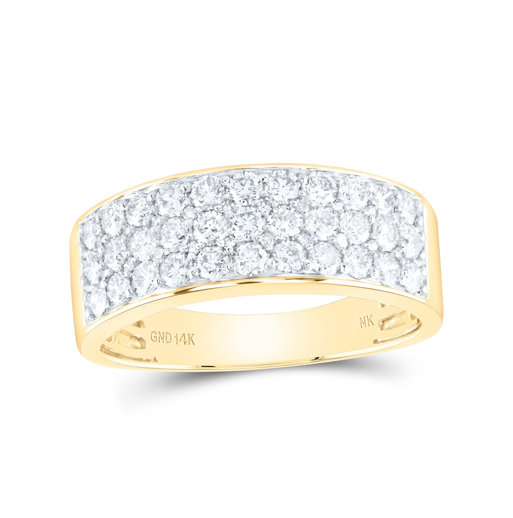 14K Yellow Gold Mens Round Diamond Pave Band Ring 1-3/8 Cttw, Mens Size: 7-13