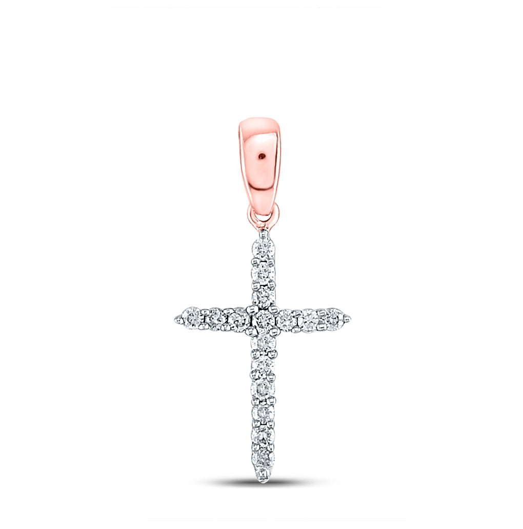 10K Rose Gold Womens Round Diamond Cross Pendant 1/6 Cttw, Length: 0.84 In, Width: 0.38 In