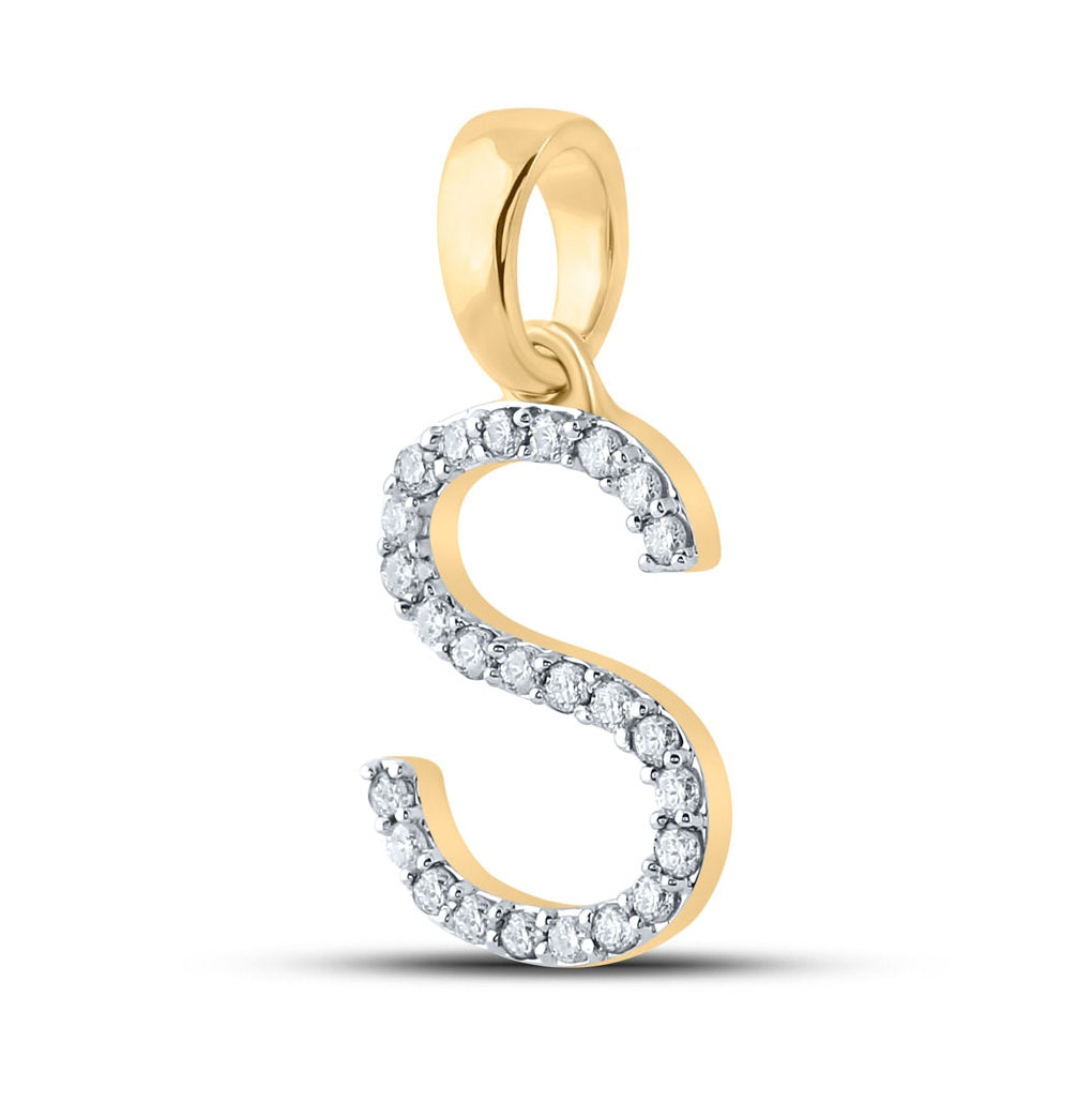 10K Yellow Gold Womens Round Diamond Initial Letter Pendant