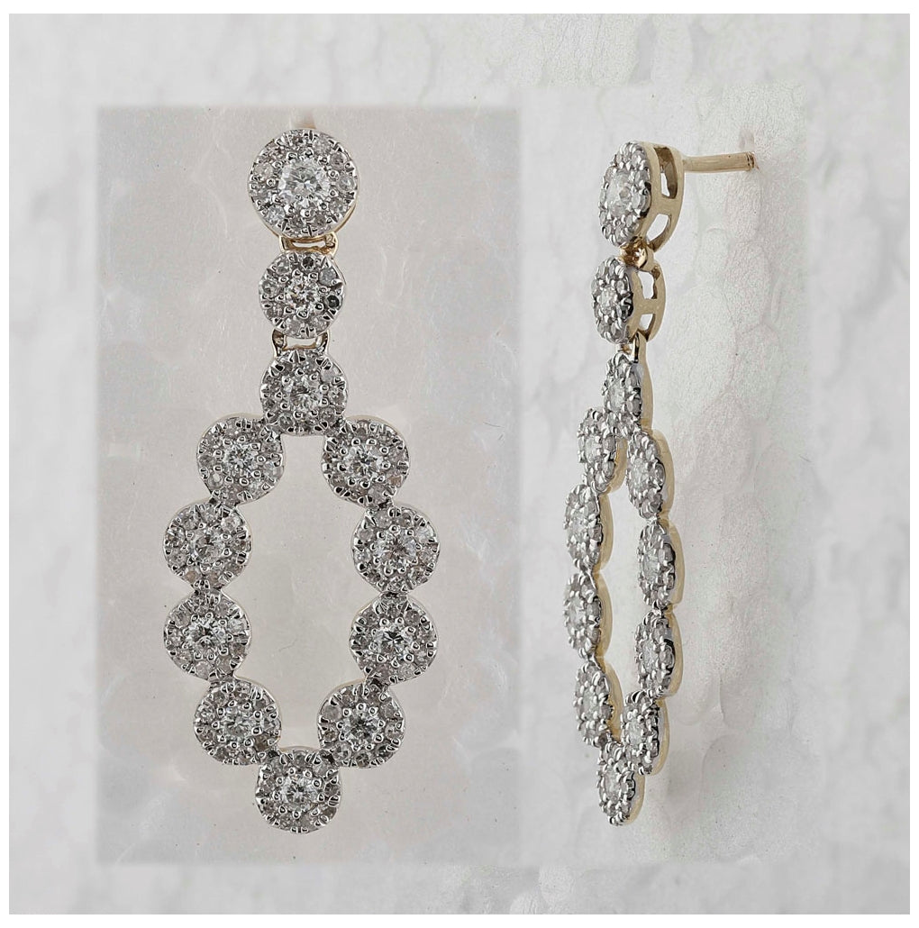 10K Yellow Gold Womens Round Diamond Dangle Earrings 1-1/4 Cttw
