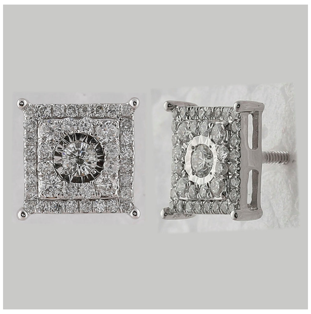 10K White Gold Womens Round Diamond Square Earrings 1/2 Cttw