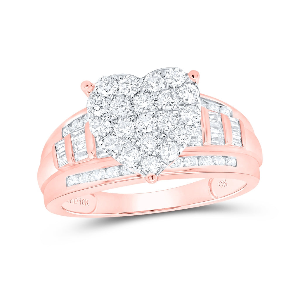 10K Rose Gold Baguette Diamond Heart Bridal Wedding Engagement Ring 1 Cttw, Womens Size: 5-10
