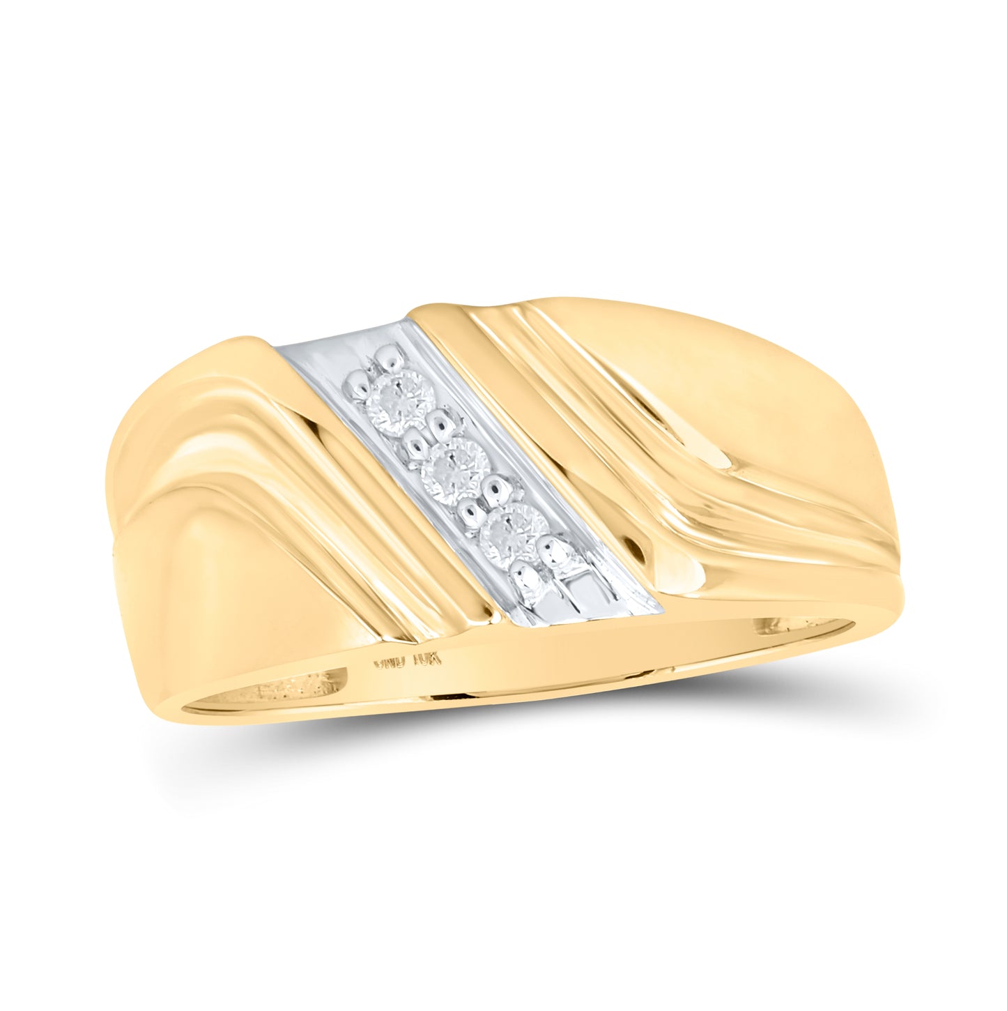 10K Yellow Gold Mens Round Diamond Wedding Single Row Band Ring 1/10 Cttw, Mens Size: 7-13