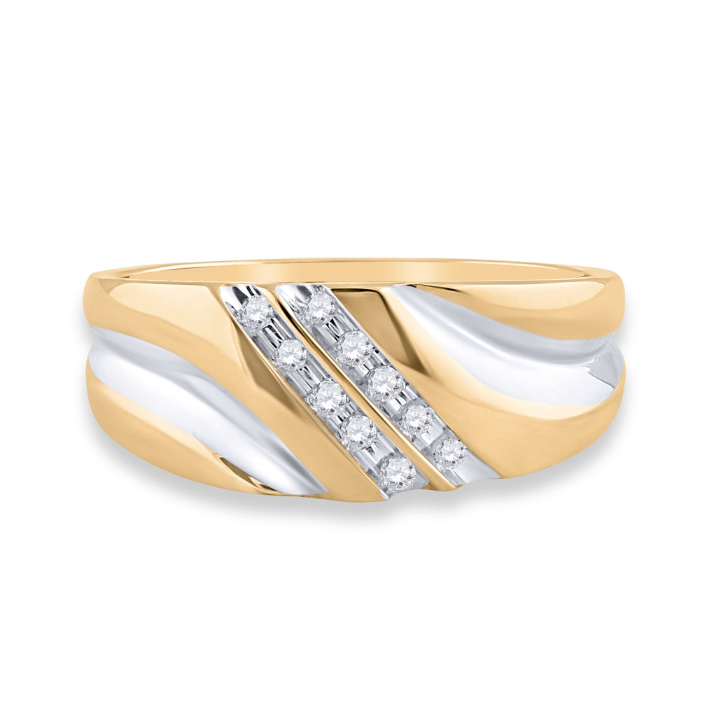 10K Yellow Gold Mens Round Diamond 2-tone Wedding Anniversary Band Ring 1/8 Cttw, Mens Size: 7-13