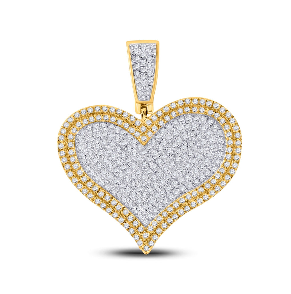 10K Yellow Gold Mens Round Diamond Heart Charm Pendant 1 Cttw