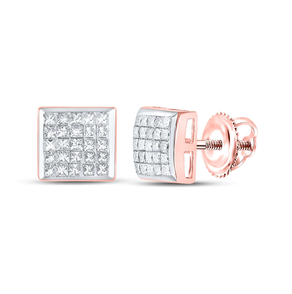 14K Rose Gold Womens Princess Diamond Square Earrings 5/8 Cttw, Length: 0.28 In, Width: 0.28 In