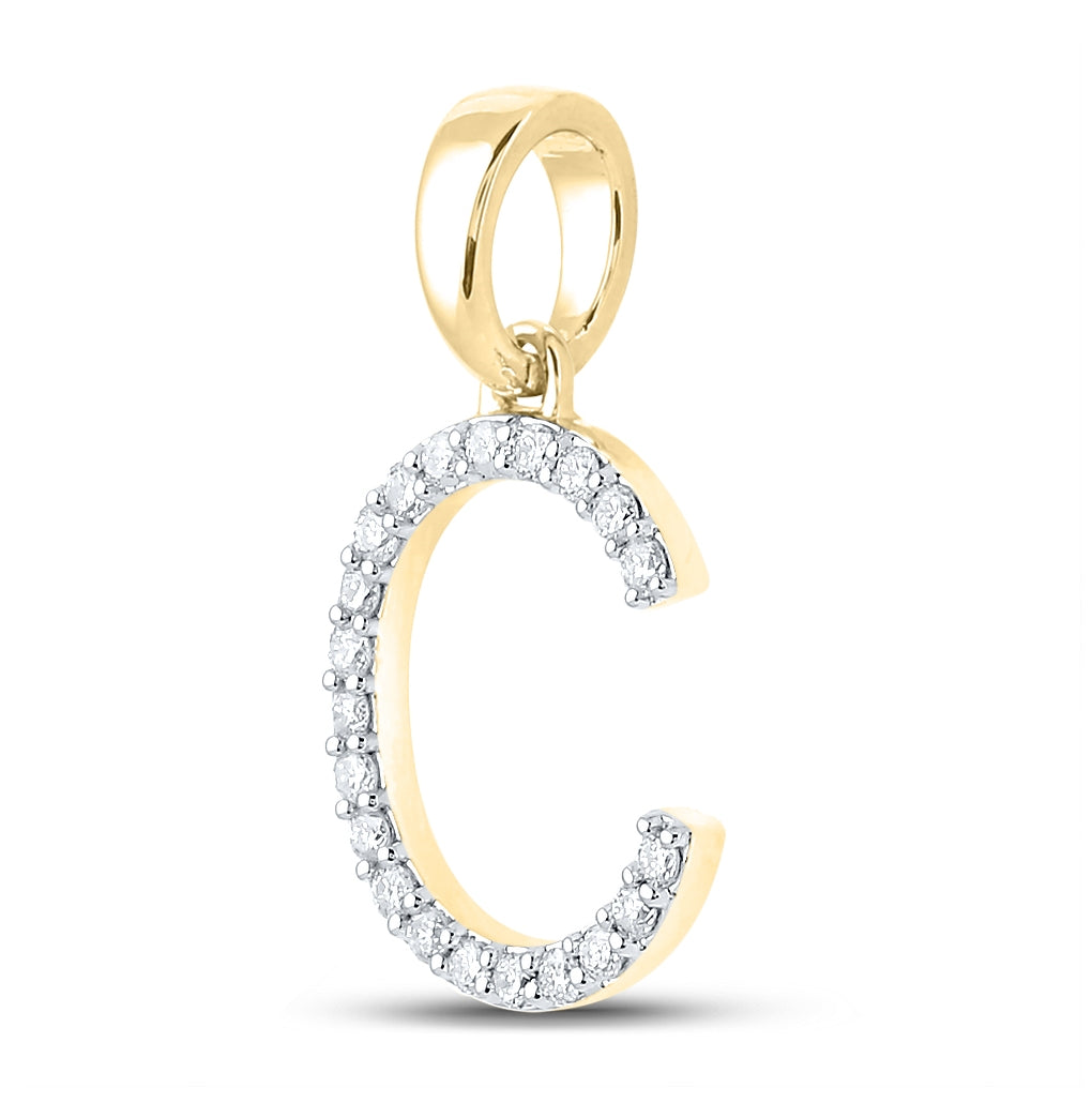 10K Yellow Gold Womens Round Diamond Initial Letter Pendant