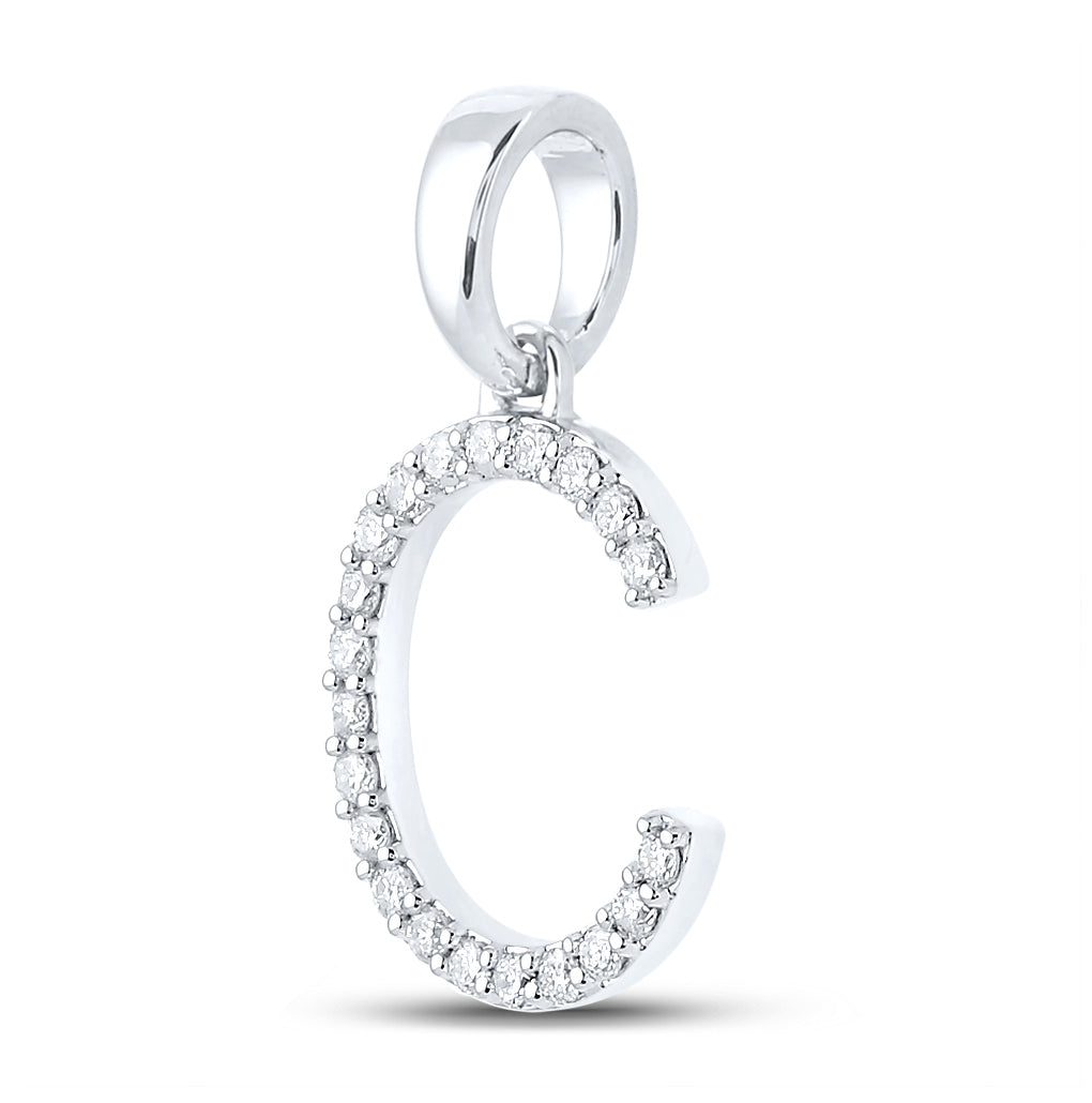 10K White Gold Womens Round Diamond Initial Letter Pendant