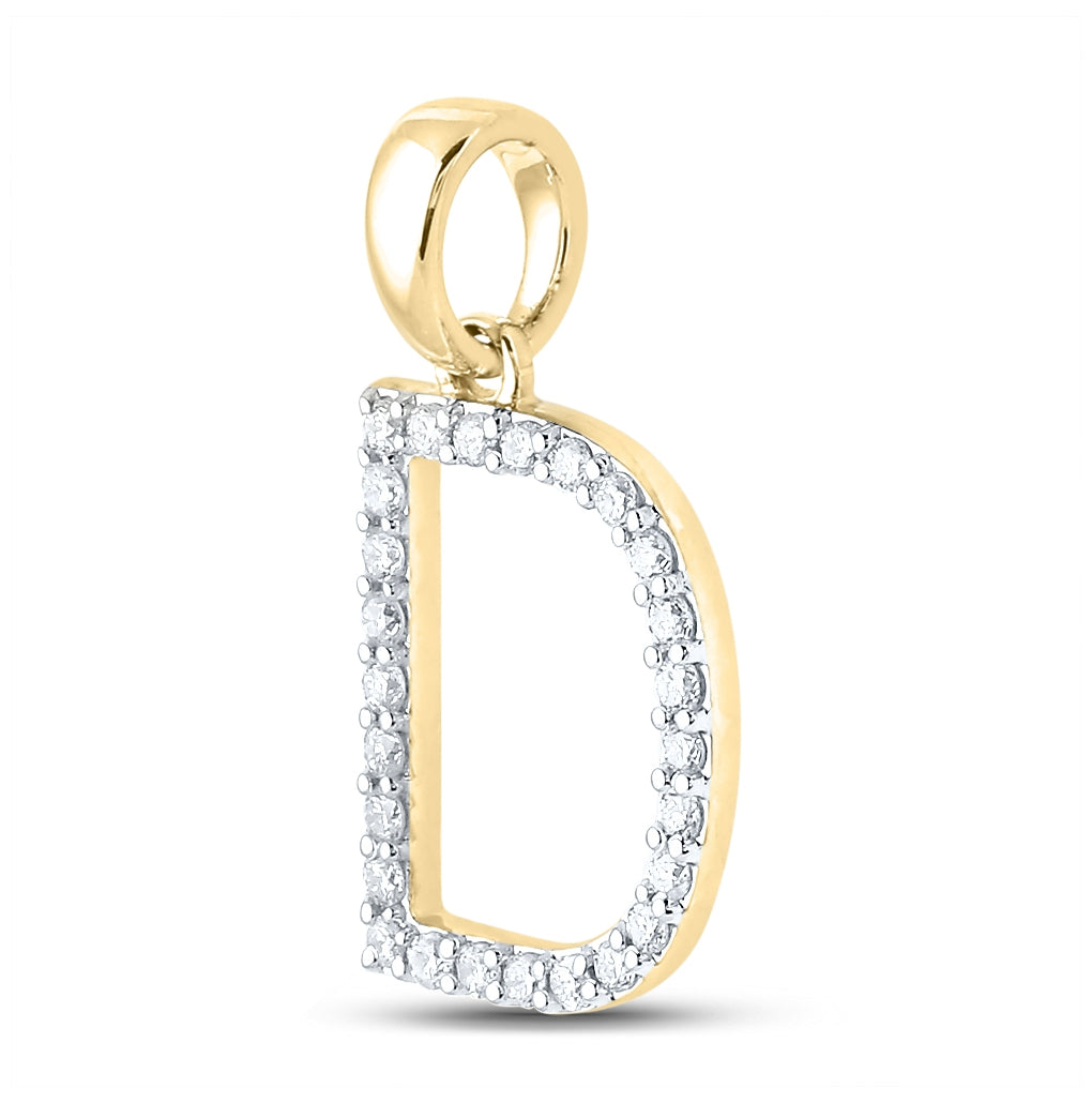 10K Yellow Gold Womens Round Diamond Initial Letter Pendant
