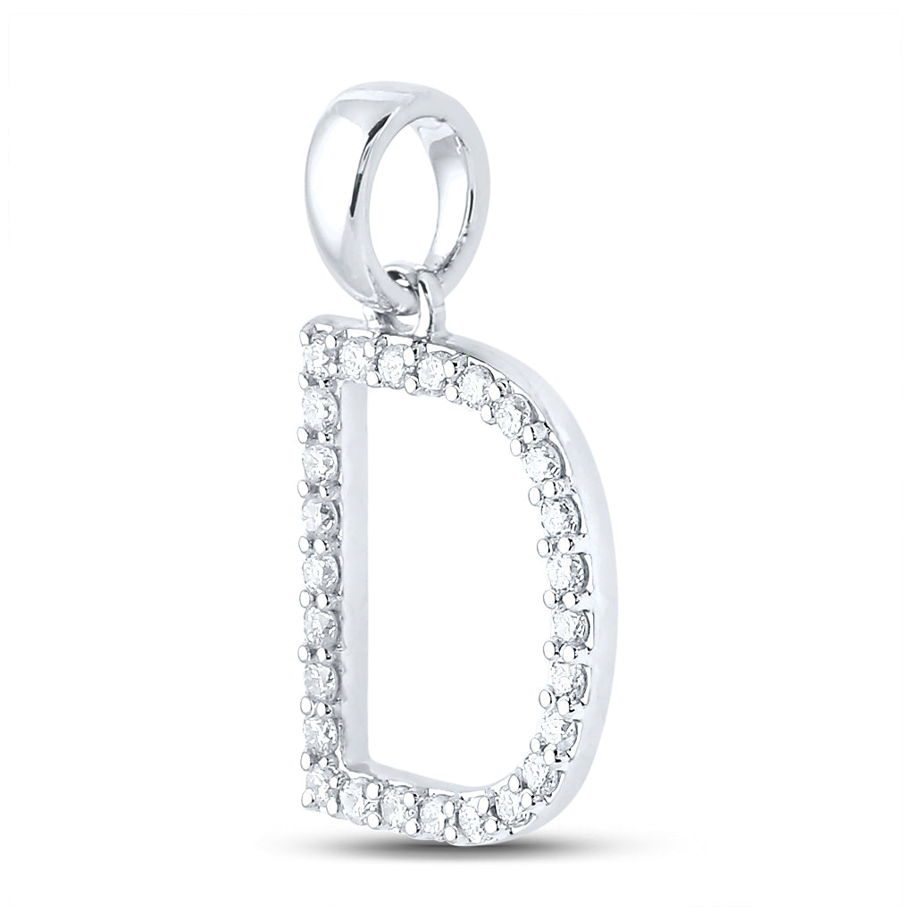 10K White Gold Womens Round Diamond Initial Letter Pendant