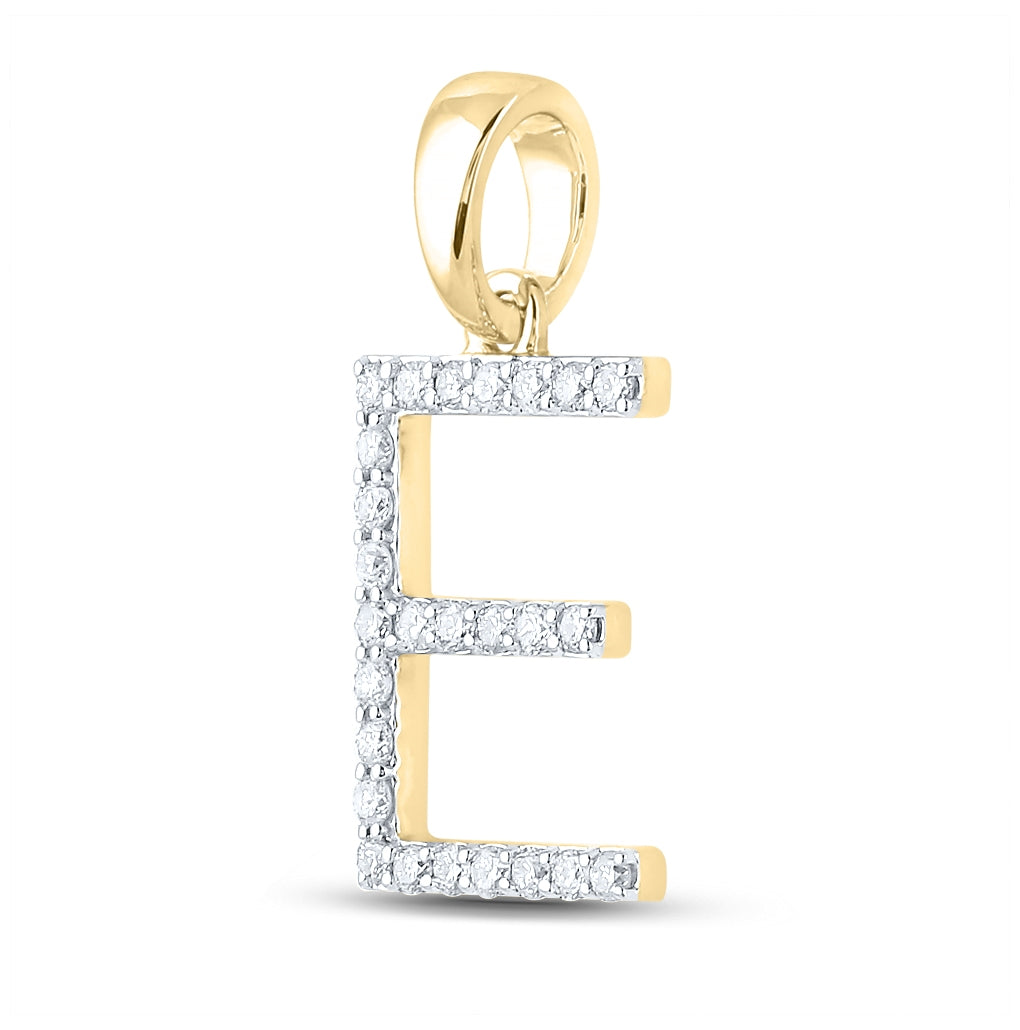 10K Yellow Gold Womens Round Diamond Initial Letter Pendant