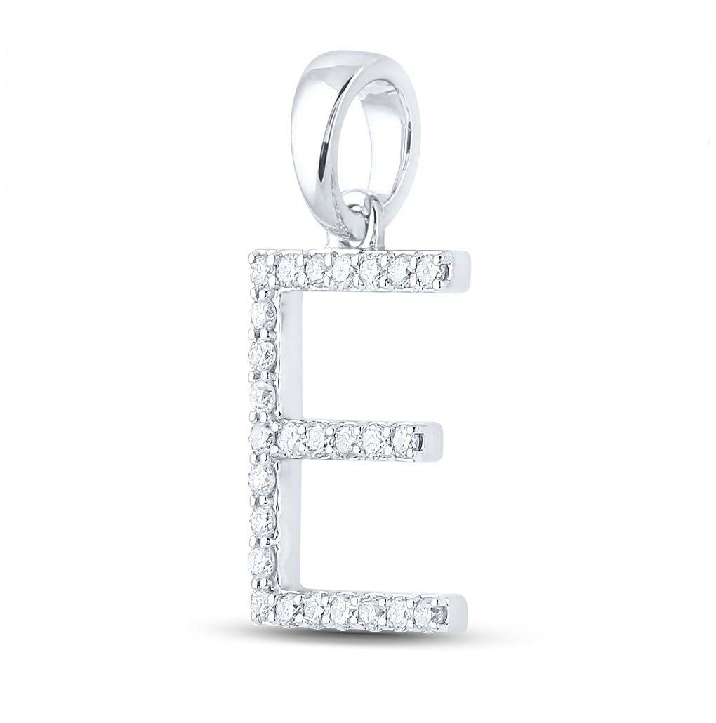 10K White Gold Womens Round Diamond Initial Letter Pendant
