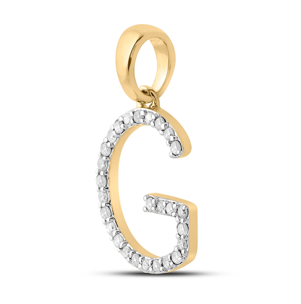 10K Yellow Gold Womens Round Diamond Initial Letter Pendant