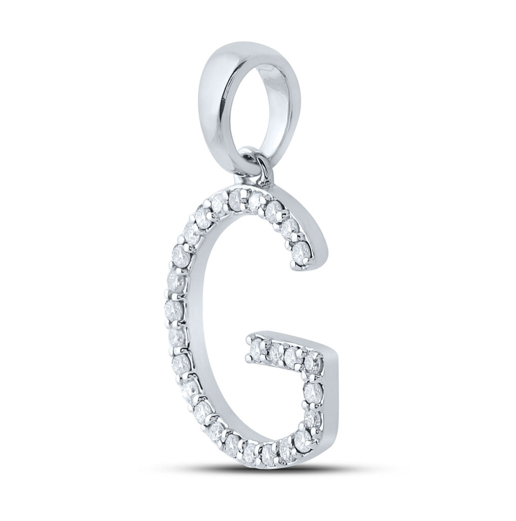 10K White Gold Womens Round Diamond Initial Letter Pendant