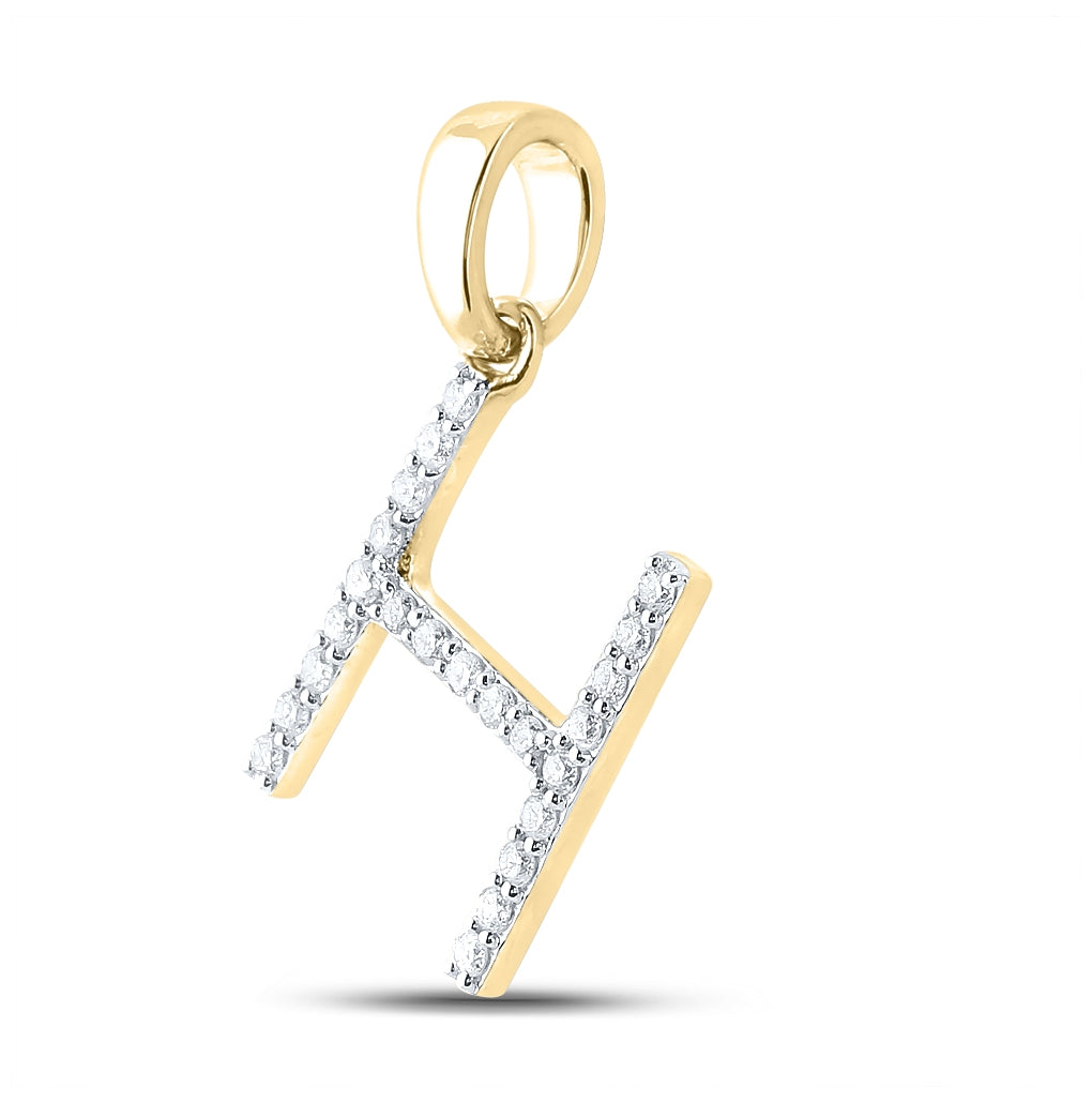 10K Yellow Gold Womens Round Diamond Initial Letter Pendant