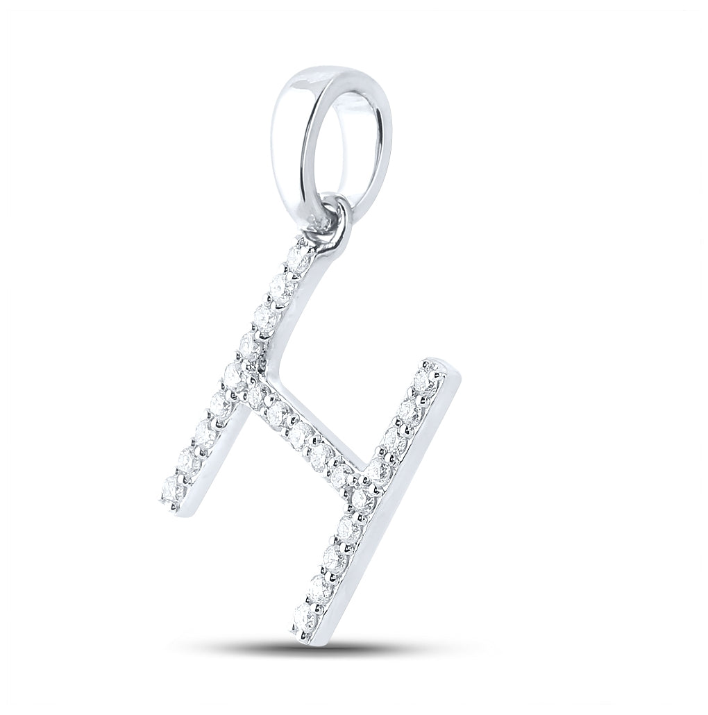 10K White Gold Womens Round Diamond Initial Letter Pendant
