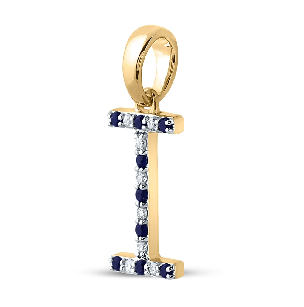 10kt Yellow Gold 1/12ct Diamond Cn 1/12ct-blue Sapp Natural Gem Initial "i" Pendant