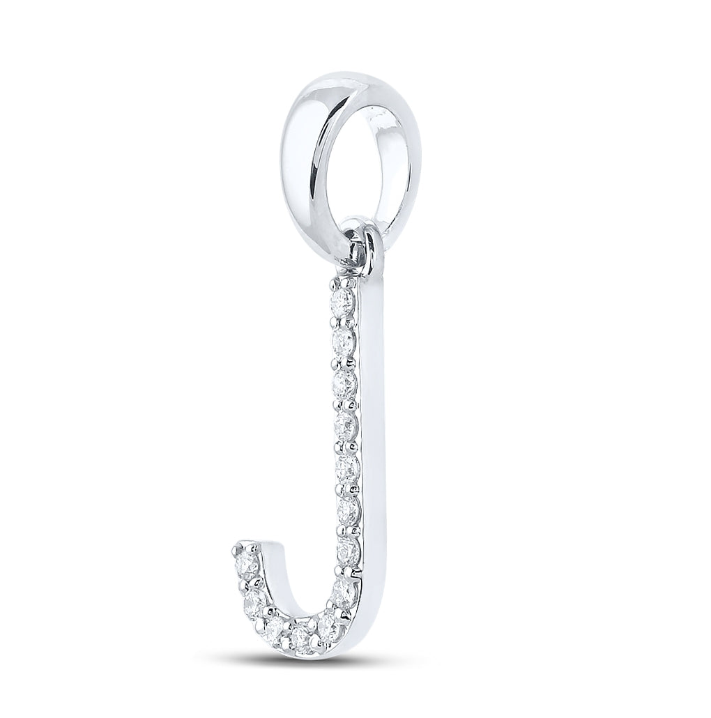 10K White Or Yellow Gold Womens Round Diamond J Initial Letter Pendant